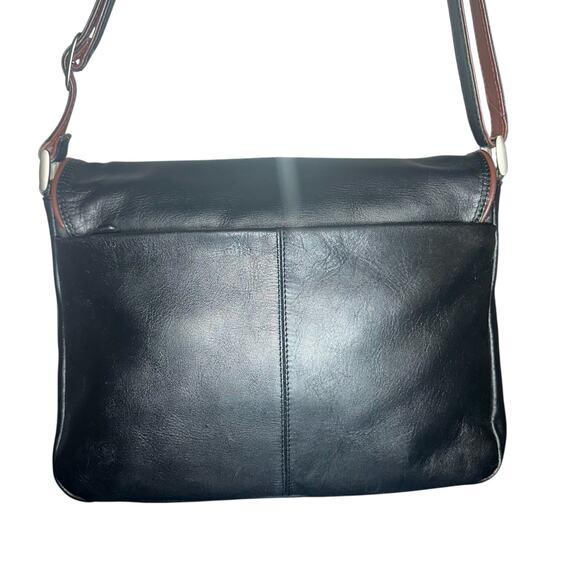 Derek Alexander Black Brown Leather Messenger Crossbody Bag Unisex - Picture 3 of 13